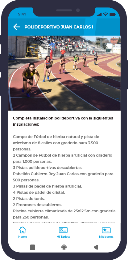 Detalle de instalaciones deportivas en app KeySmartCity